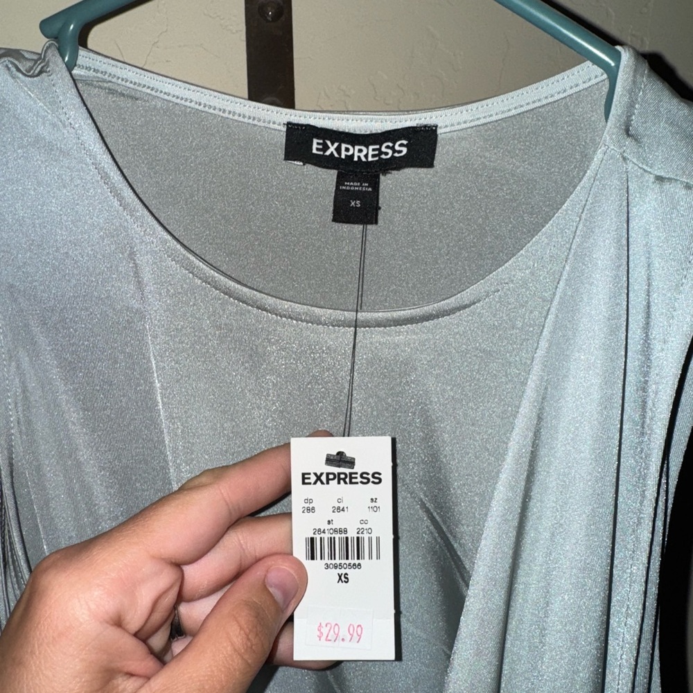 Express Silver Asymmetrical Ruched Tank Top - Picture 2 of 3
